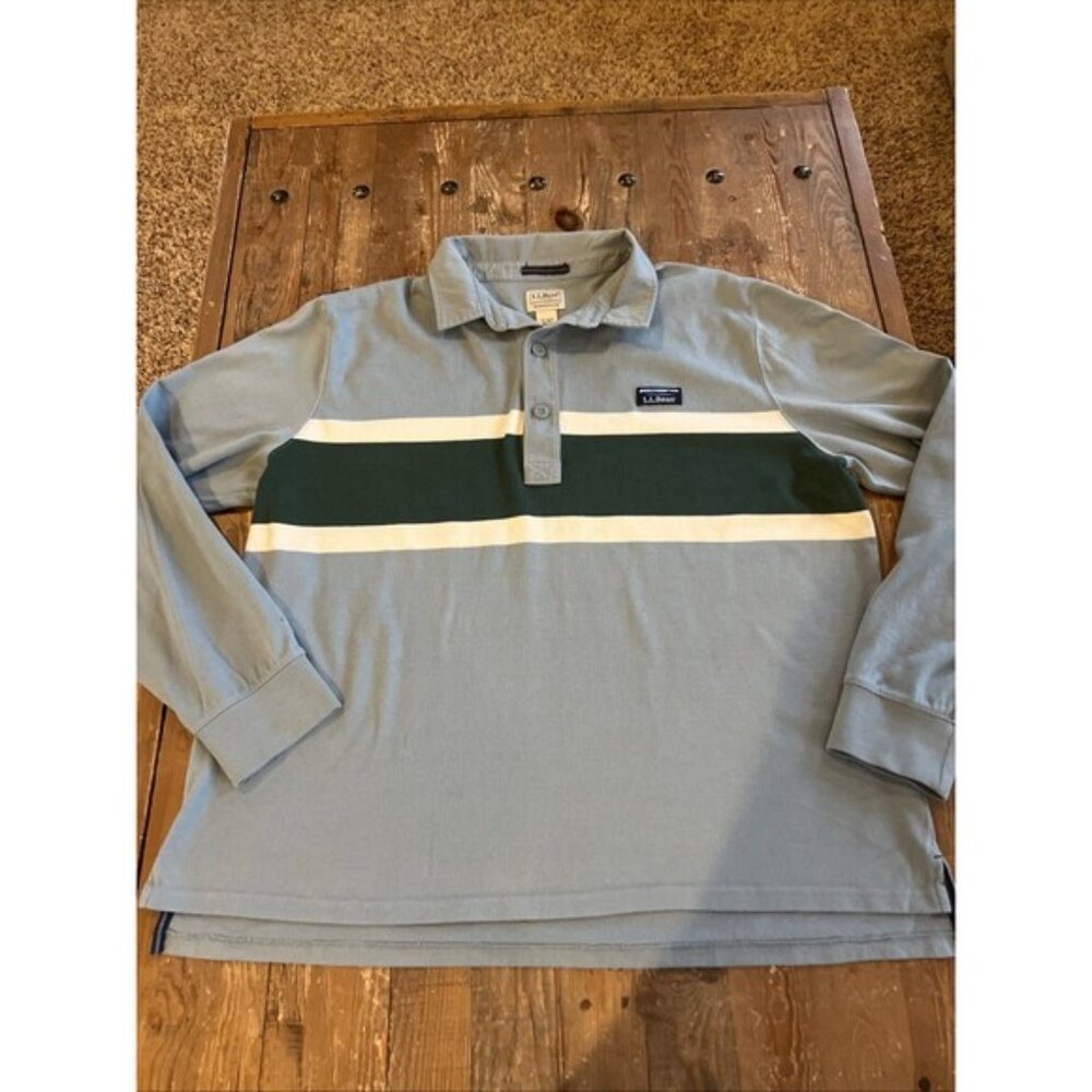L.L. Bean Men’s Vintage Soft Rugby Stripe Shirt Size XL Blue Green Preppy EUC